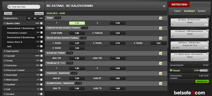 Betsafe Wettangebot