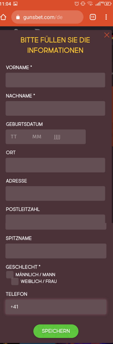 Gunsbet Anmeldung Schritt 3