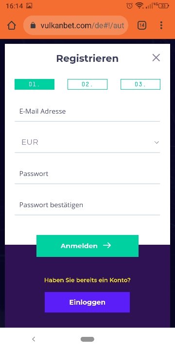 Vulkanbet Schweiz Schritt 1