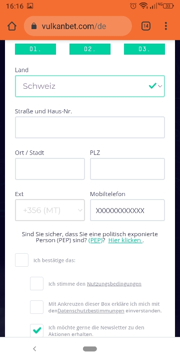 Vulkanbet Schweiz Schritt 3