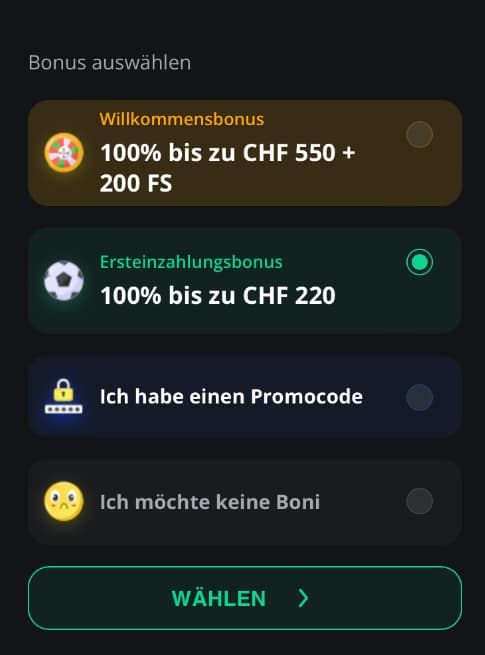 Excitewin Schweiz Sport Bonus